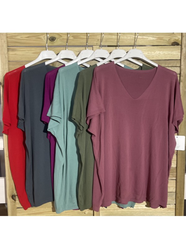 Maxi top de punto fino de manga corta