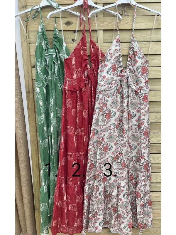 Vestido cogido al cuello volantito pecho