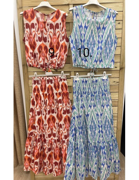 Conjunto de falda midi y top cordón estampado