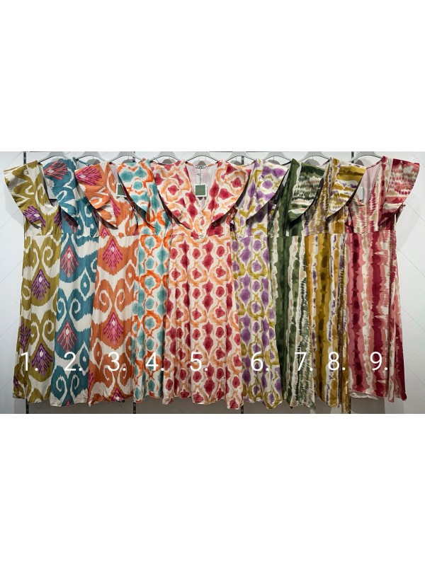 Vestido lino estampado con corte y doble volante