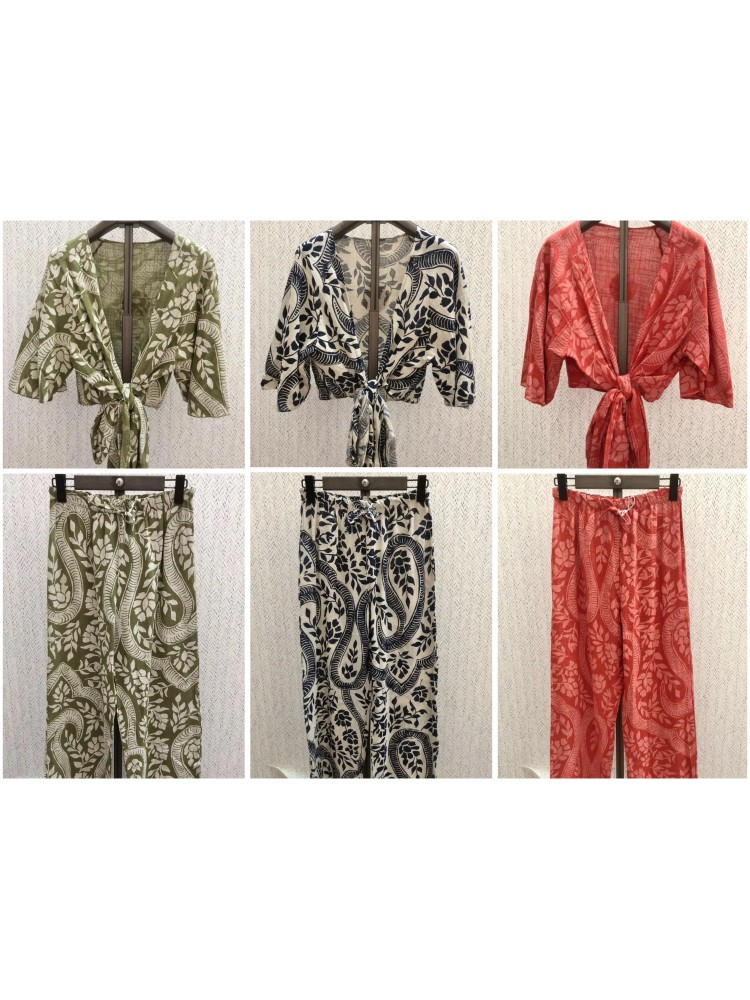 Pantalón lino ramitas