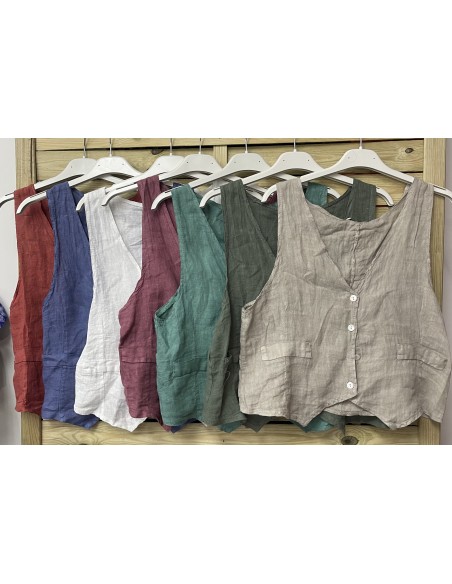 Chaleco de lino con botones y falsos bolsillos