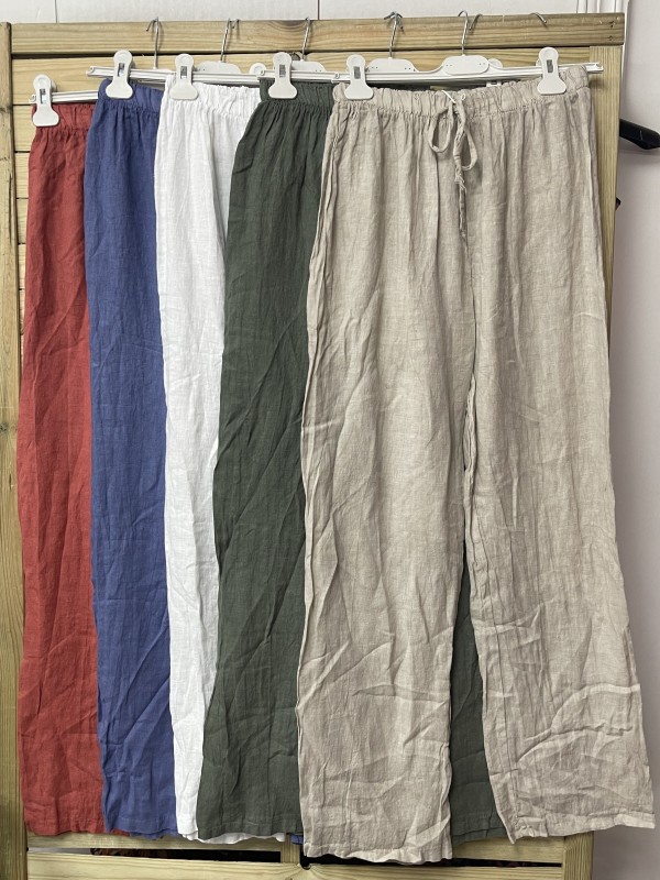 Pantalón de lino con cordón en la cintura