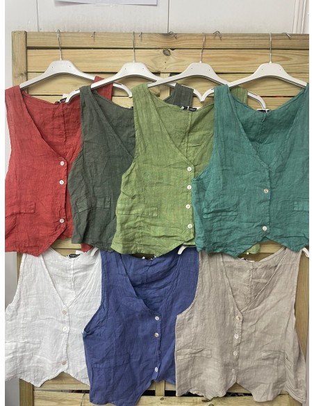 Chaleco de lino con botones y falsos bolsillos