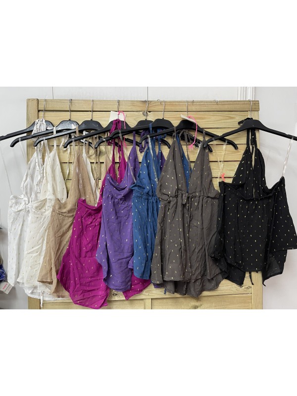 Top parte delantera abiertas con lazo pintas doradas