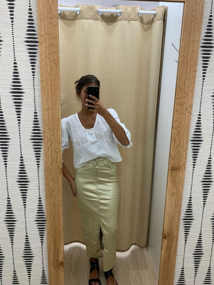 Falda midi encerada elástica