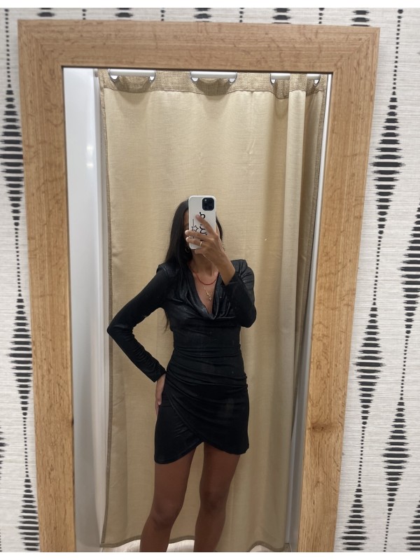 Vestido mini escote cascada con brillito 2