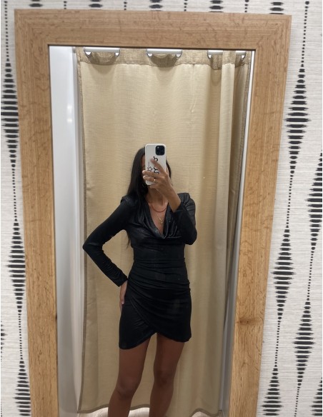 Vestido mini escote cascada con brillito