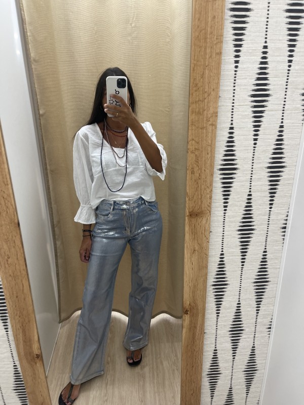 Jeans azul con efecto encerado plata 2