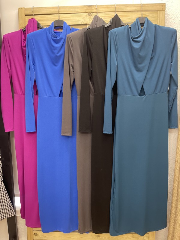 Vestido de punto de lycra parte delantera cruzada